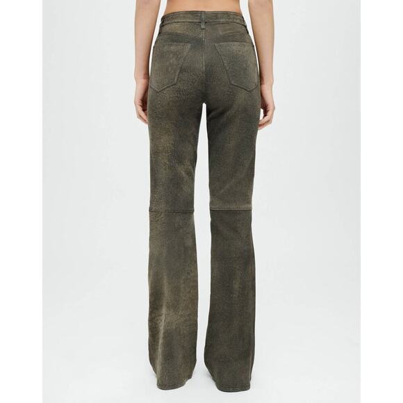 Re/Done 70s Lamb Leather Stretch Bootcut Seamed Leather Pants Olive Size 25 NWT - Picture 2 of 11